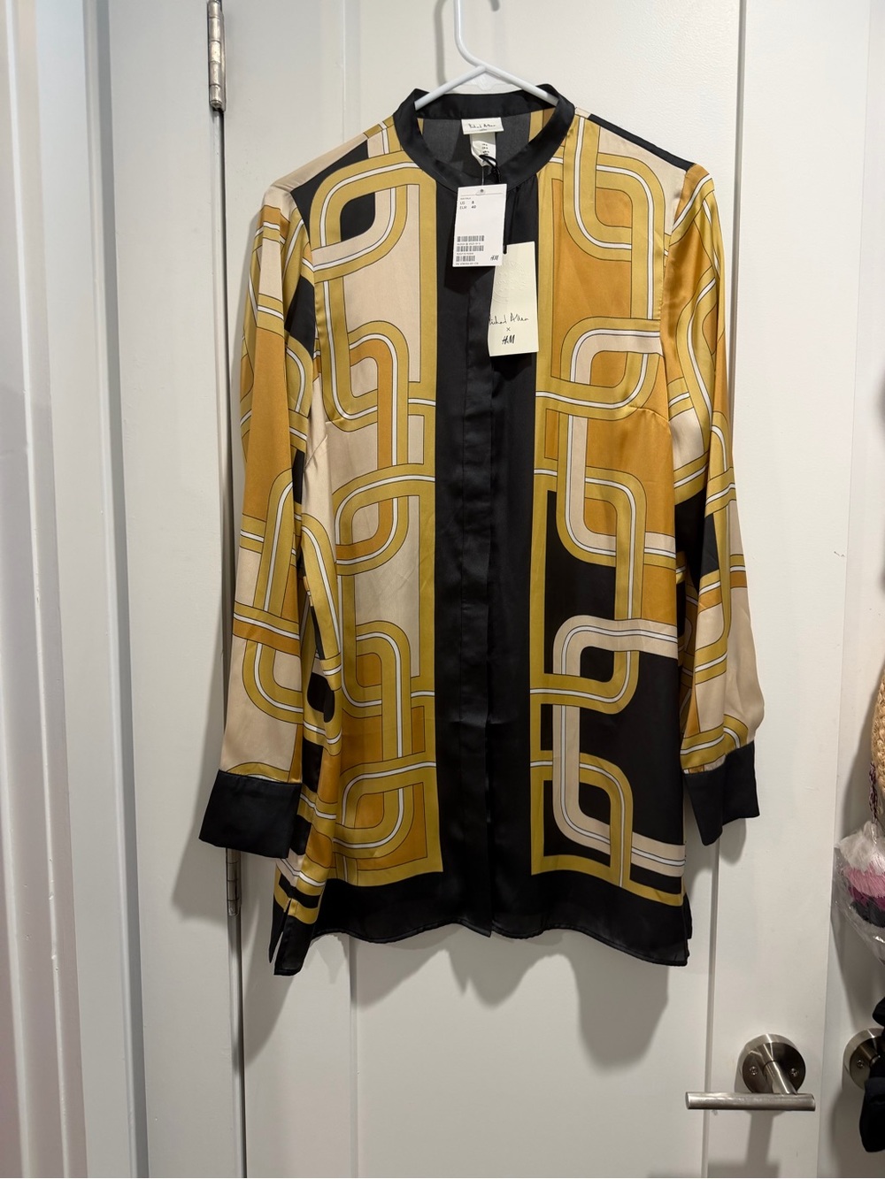Richard Allan For H&M Geometric Satin Tunic Blouse Dress Gold Black